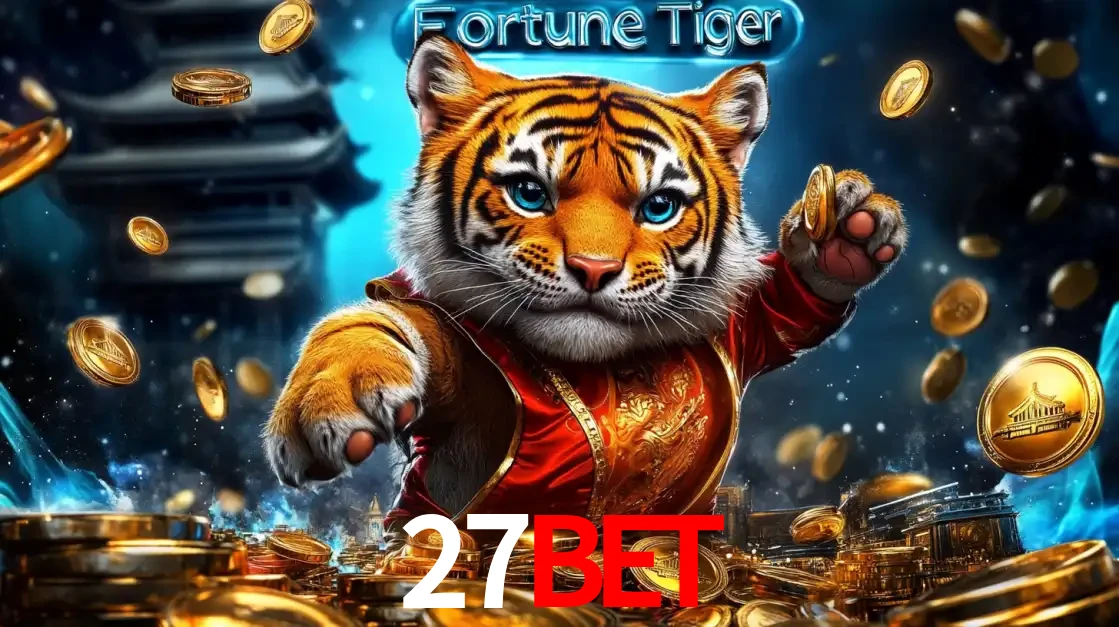 Imagem promocional do jogo de slot Fortune Tiger, com um tigre majestoso em traje tradicional cercado por uma fortuna em moedas de ouro, disponível agora no cassino 27bet.