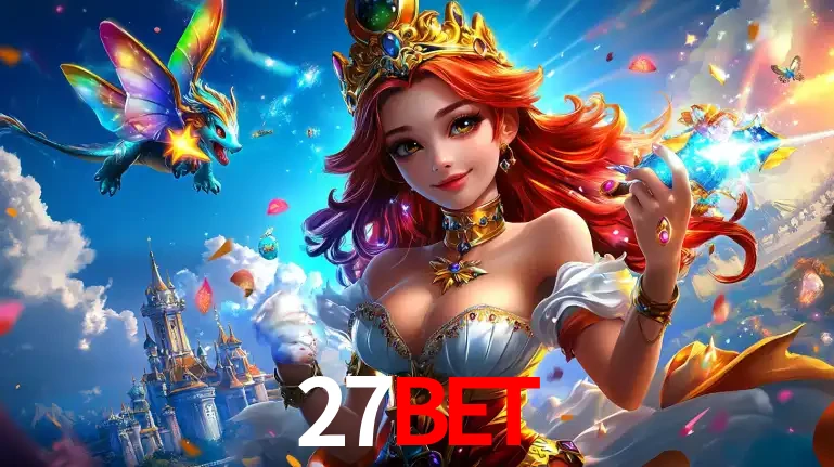A princesa de um reino de fantasia mágico, com seu pequeno dragão, apresentando um mundo de prêmios encantados nos jogos de caça-níqueis do cassino 27bet.